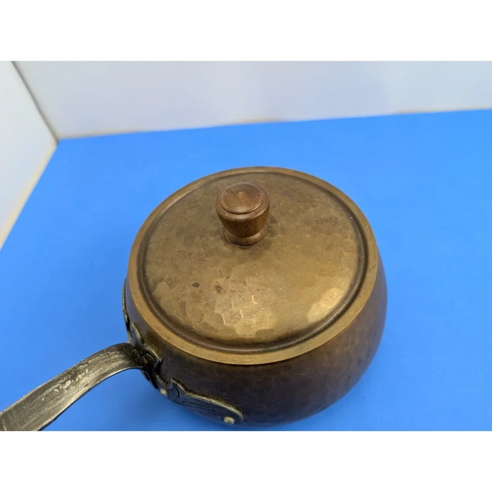 Vintage Swiss Made Stockli Hammered Copper Metal Chef Pot Wood Handle for Stove